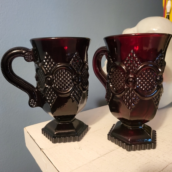 Avon's Vtg Cape Cod Ruby Red Handled Glasses/Glass Mugs (Set of 2) - Picture 2 of 4
